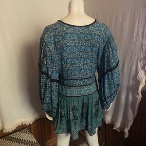 Free People Boho Blue and Black Paisley Dress